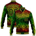 Personalized Red Green-Gold Black History Month 3D Pattern Design Bomber Full-Snap Varsity Letterman Jacket Team Custom Name and Number