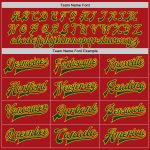 Personalized Red Green-Gold Bomber Full-Snap Varsity Letterman Jacket Team Custom Name and Number