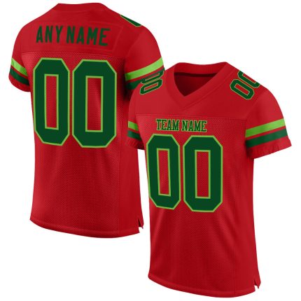 Personalized Red Green-Neon Green Mesh Authentic Football Jersey Team Custom Name and Number