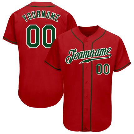 Personalized Red Green-White Authentic Baseball Jersey Team Custom Name and Number