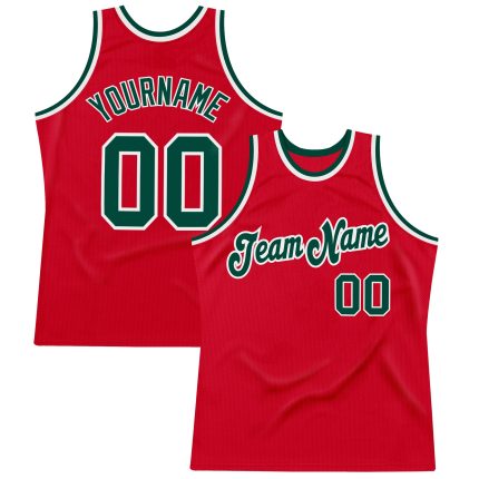 Personalized Red Green-White Authentic Throwback Basketball Jersey Team Custom Name and Number