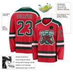 Personalized Red Green-White Hockey Jersey Team Custom Name and Number