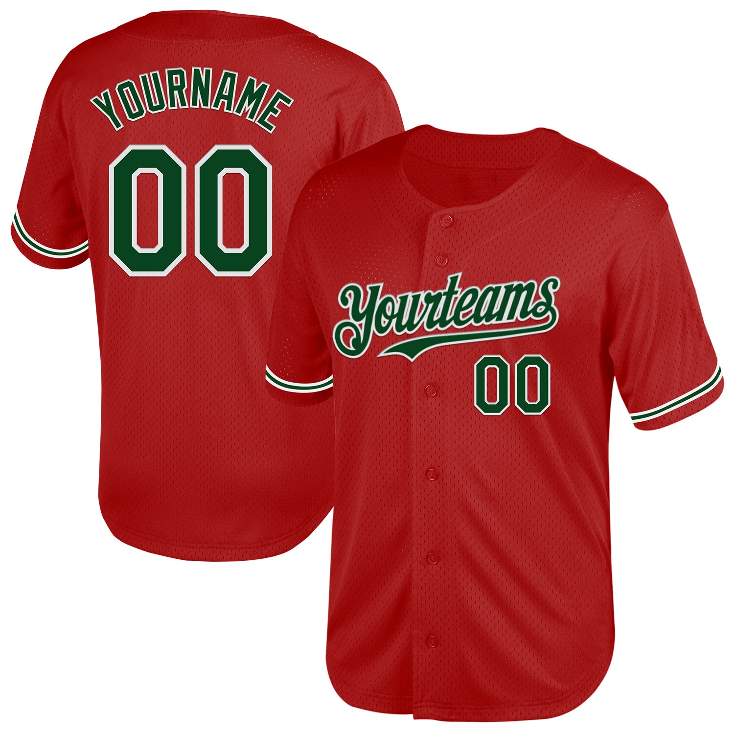 Personalized Red Green-White Mesh Authentic Throwback Baseball Jersey Team Custom Name and Number