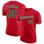 Personalized Red Green-White Performance T-Shirt Team Custom Name and Number
