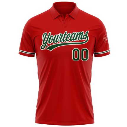 Personalized Red Green-White Performance Vapor Golf Polo Shirt Team Custom Name and Number