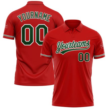 Personalized Red Green-White Performance Vapor Golf Polo Shirt Team Custom Name and Number