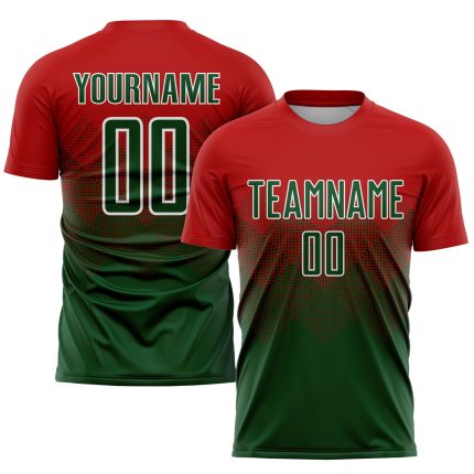 Personalized Red Green-White Sublimation Soccer Uniform Jersey Team Custom Name and Number