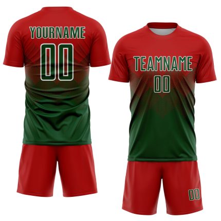 Personalized Red Green-White Sublimation Soccer Uniform Jersey Team Custom Name and Number
