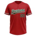 Personalized Red Green-White Two-Button Unisex Softball Jersey Team Custom Name and Number