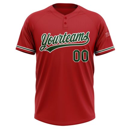 Personalized Red Green-White Two-Button Unisex Softball Jersey Team Custom Name and Number