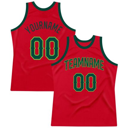 Personalized Red Hunter Green-Neon Green Authentic Throwback Basketball Jersey Team Custom Name and Number