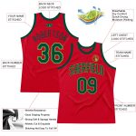 Personalized Red Hunter Green-Neon Green Authentic Throwback Basketball Jersey Team Custom Name and Number