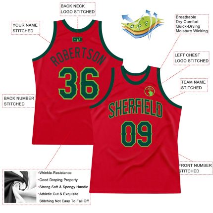 Personalized Red Hunter Green-Neon Green Authentic Throwback Basketball Jersey Team Custom Name and Number