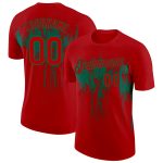 Personalized Red Kelly Green 3D Pattern Design Dripping Splatter Art Performance T-Shirt Team Custom Name and Number