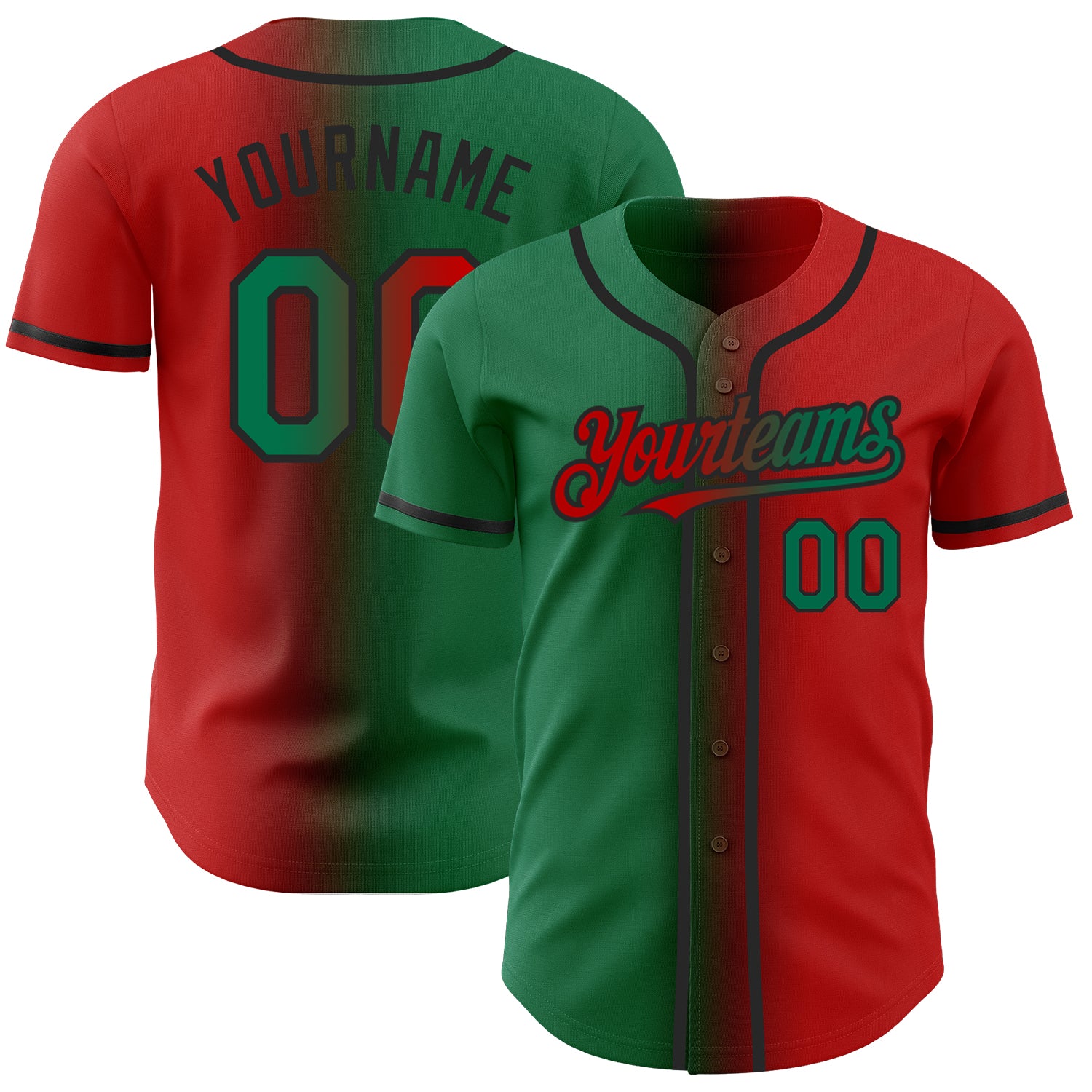 Personalized Red Kelly Green-Black Authentic Gradient Fashion Baseball Jersey Team Custom Name and Number