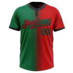 Personalized Red Kelly Green-Black Gradient Fashion Two-Button Unisex Softball Jersey Team Custom Name and Number