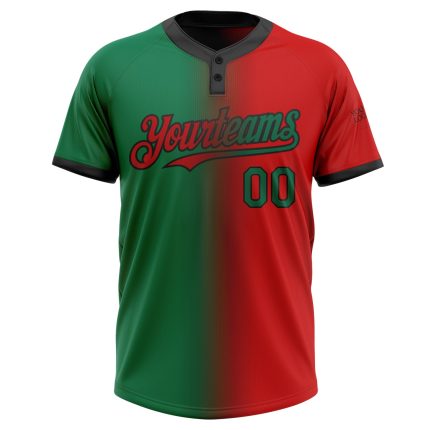 Personalized Red Kelly Green-Black Gradient Fashion Two-Button Unisex Softball Jersey Team Custom Name and Number