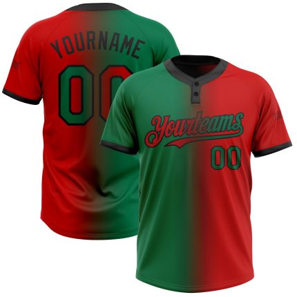 Personalized Red Kelly Green-Black Gradient Fashion Two-Button Unisex Softball Jersey Team Custom Name and Number