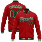 Personalized Red Kelly Green Cream-Black Bomber Full-Snap Varsity Letterman Jacket Team Custom Name and Number