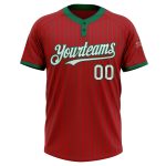 Personalized Red Kelly Green Pinstripe Kelly Green Two-Button Unisex Softball Jersey Team Custom Name and Number