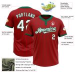 Personalized Red Kelly Green Pinstripe Kelly Green Two-Button Unisex Softball Jersey Team Custom Name and Number