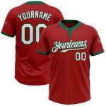 Personalized Red Kelly Green Pinstripe Kelly Green Two-Button Unisex Softball Jersey Team Custom Name and Number