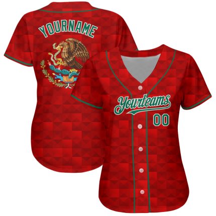Personalized Red Kelly Green-White 3D Mexico Authentic Baseball Jersey Team Custom Name and Number