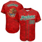 Personalized Red Kelly Green-White 3D Mexico Authentic Baseball Jersey Team Custom Name and Number