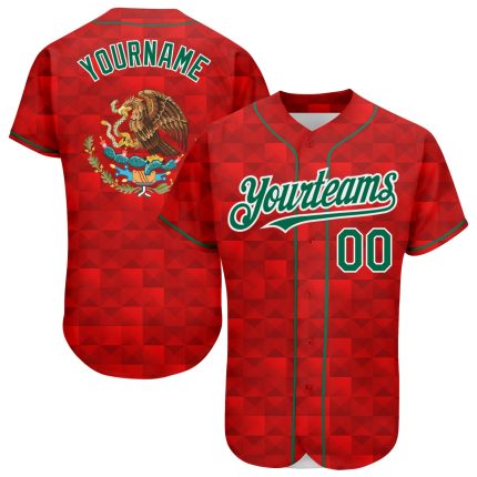 Personalized Red Kelly Green-White 3D Mexico Authentic Baseball Jersey Team Custom Name and Number