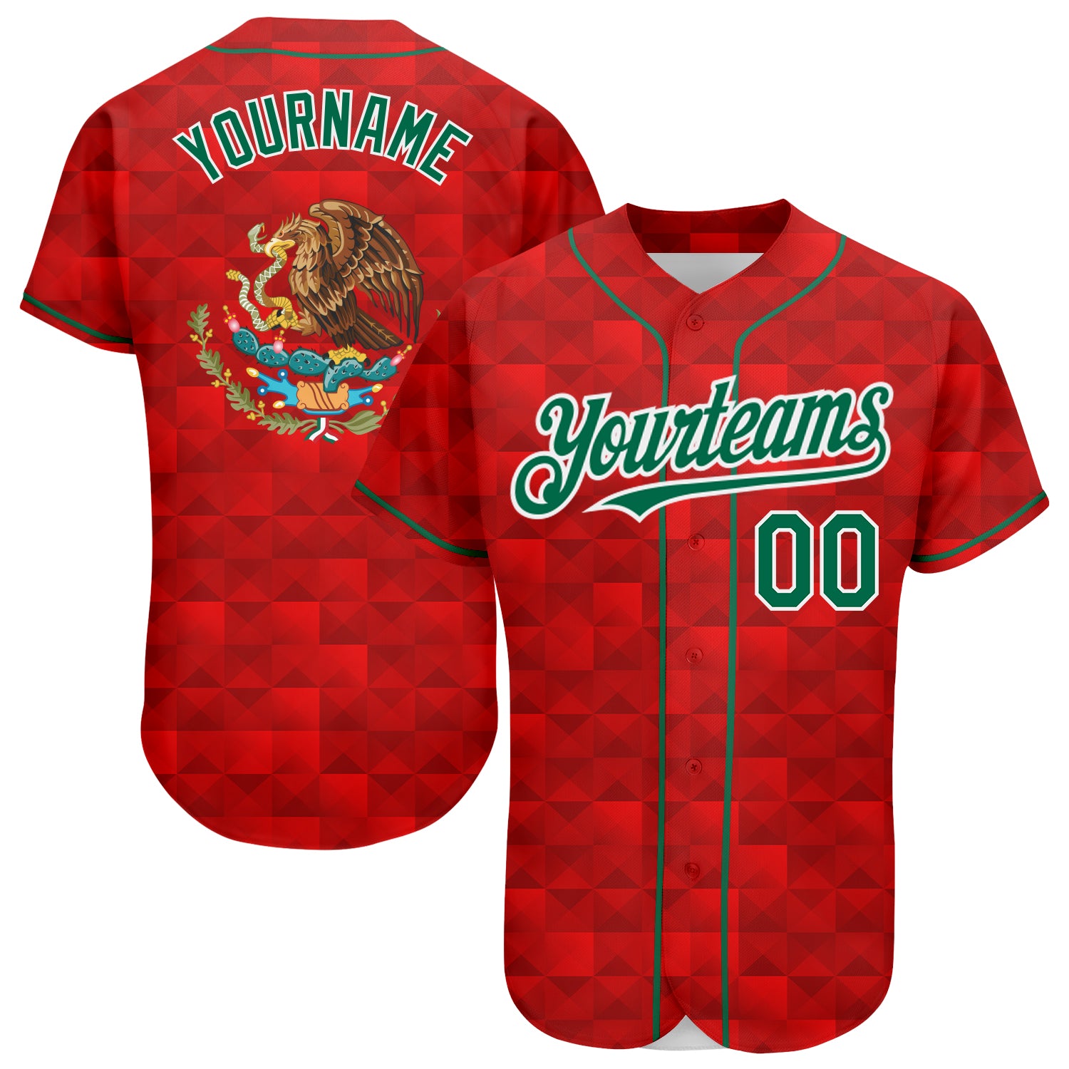 Personalized Red Kelly Green-White 3D Mexico Authentic Baseball Jersey Team Custom Name and Number