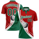 Personalized Red Kelly Green-White 3D Pattern Design Golf Ball Performance Golf Polo Shirt Team Custom Name and Number
