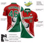 Personalized Red Kelly Green-White 3D Pattern Design Golf Ball Performance Golf Polo Shirt Team Custom Name and Number
