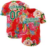 Personalized Red Kelly Green-White 3D Pattern Design Northeast China Big Flower Authentic Baseball Jersey