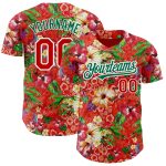 Personalized Red Kelly Green-White 3D Pattern Design Northeast China Big Flower Authentic Baseball Jersey Team Custom Name and Number