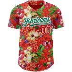 Personalized Red Kelly Green-White 3D Pattern Design Northeast China Big Flower Authentic Baseball Jersey Team Custom Name and Number