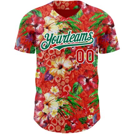 Personalized Red Kelly Green-White 3D Pattern Design Northeast China Big Flower Authentic Baseball Jersey Team Custom Name and Number