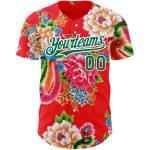 Personalized Red Kelly Green-White 3D Pattern Design Northeast China Big Flower Authentic Baseball Jersey