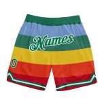 Personalized Red Kelly Green-White 3D Pattern Design Rainbow Authentic Basketball Shorts Team Custom Name and Number