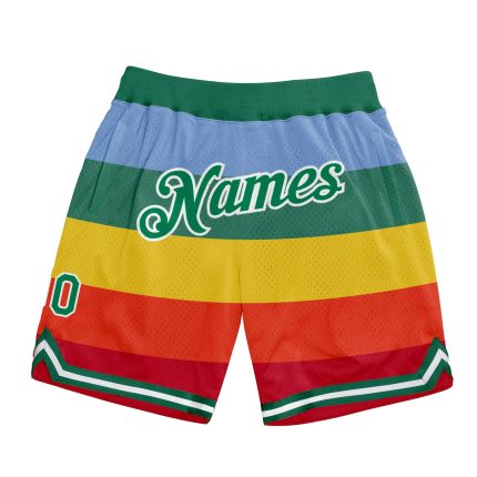 Personalized Red Kelly Green-White 3D Pattern Design Rainbow Authentic Basketball Shorts Team Custom Name and Number