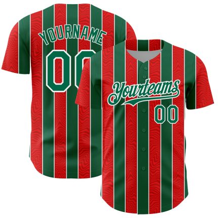 Personalized Red Kelly Green-White 3D Pattern Design Stripe Authentic Baseball Jersey Team Custom Name and Number
