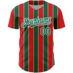 Personalized Red Kelly Green-White 3D Pattern Design Stripe Authentic Baseball Jersey Team Custom Name and Number