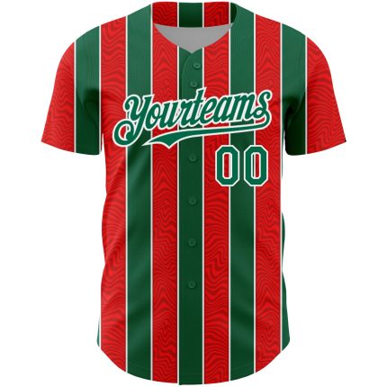 Personalized Red Kelly Green-White 3D Pattern Design Stripe Authentic Baseball Jersey Team Custom Name and Number