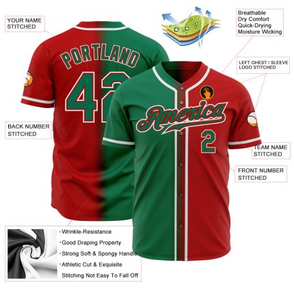 Personalized Red Kelly Green-White Authentic Gradient Fashion Baseball Jersey Team Custom Name and Number