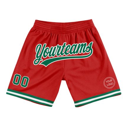 Personalized Red Kelly Green-White Authentic Throwback Basketball Shorts
