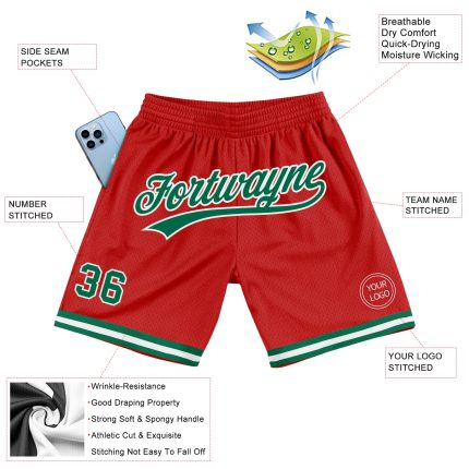 Personalized Red Kelly Green-White Authentic Throwback Basketball Shorts