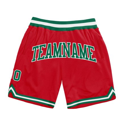 Personalized Red Kelly Green-White Authentic Throwback Basketball Shorts Team Custom Name and Number