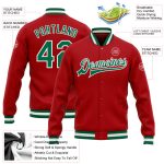 Personalized Red Kelly Green-White Bomber Full-Snap Varsity Letterman Jacket Team Custom Name and Number