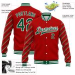 Personalized Red Kelly Green-White Christmas 3D Bomber Full-Snap Varsity Letterman Jacket