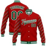 Personalized Red Kelly Green-White Christmas 3D Bomber Full-Snap Varsity Letterman Jacket