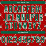 Personalized Red Kelly Green-White Christmas Dog Wearing Santa Claus Costume 3D Bomber Full-Snap Varsity Letterman Jacket Team Custom Name and Number